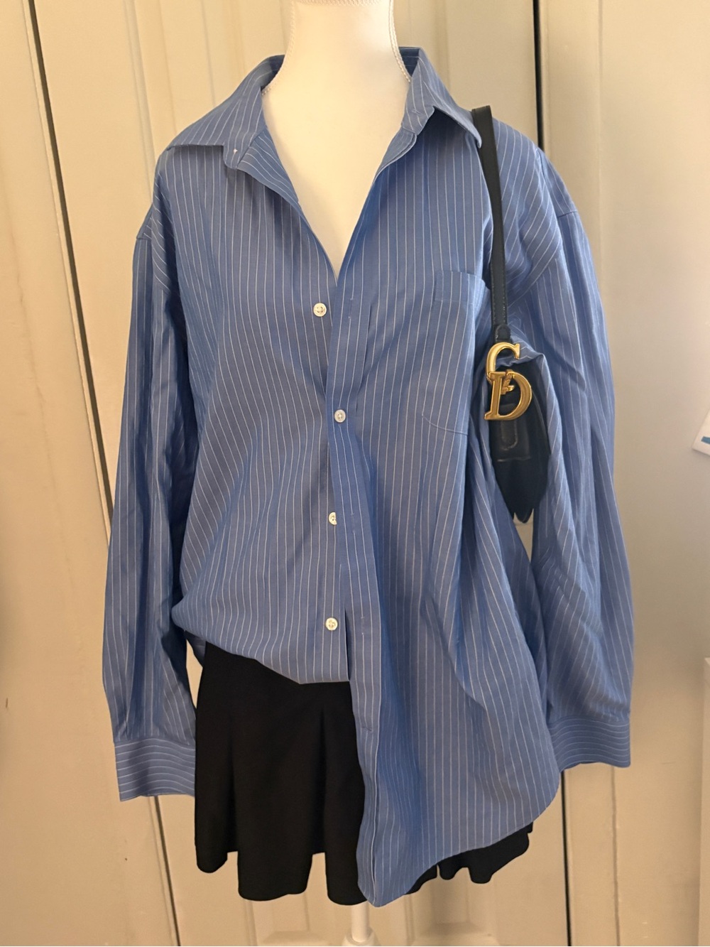 Lands' End Blue White Pinstripe Button-Down Shirt